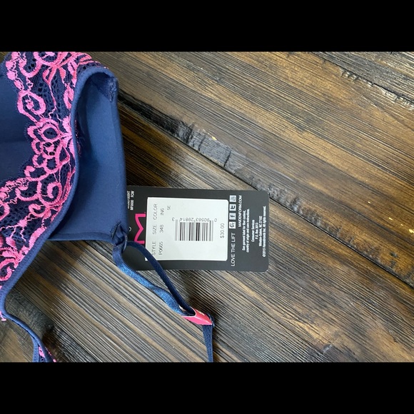 NWT Maidenform 34B Navy/Pink Lace Push-up bra - Picture 3 of 4